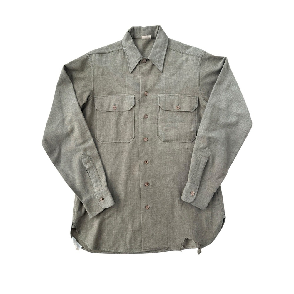 WWII US Army M37 Olive Drab Flannel Field Utility Shirt Vintage 40s